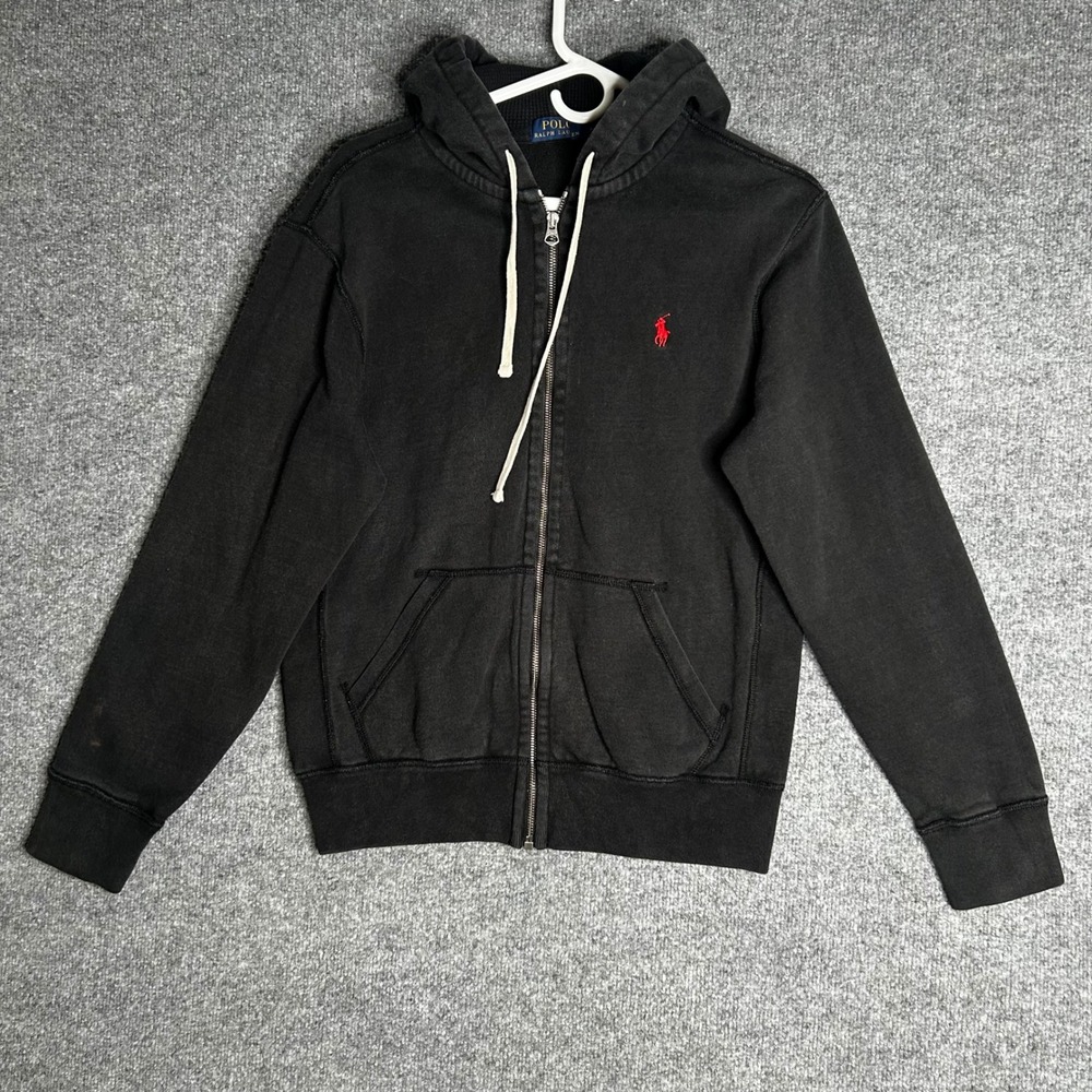 Polo Ralph Lauren Mens Full Zip Hoodie Black Red Pony Logo Size S Small